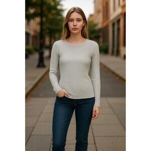 J Crew Women’s XL Sweater Ivory Gray Marled Waffle Knit Wool Blend